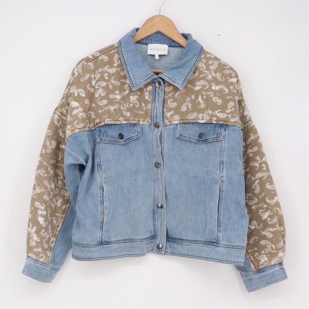 MABLE Jacket Women's S Blue Tan Paisley Mixed Media Denim Excellent
